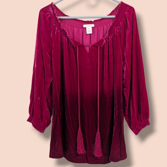 Sundance Pink Magenta Ombre Velvet Silk Tassel Long Sleeve Peasant Blouse - Picture 1 of 8